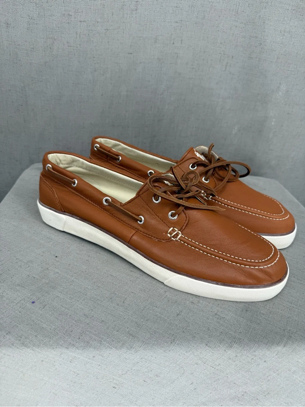 Polo Ralph Lauren Men's Bienne Oil Tumbled Leather Boat Shoes Tan US 13D